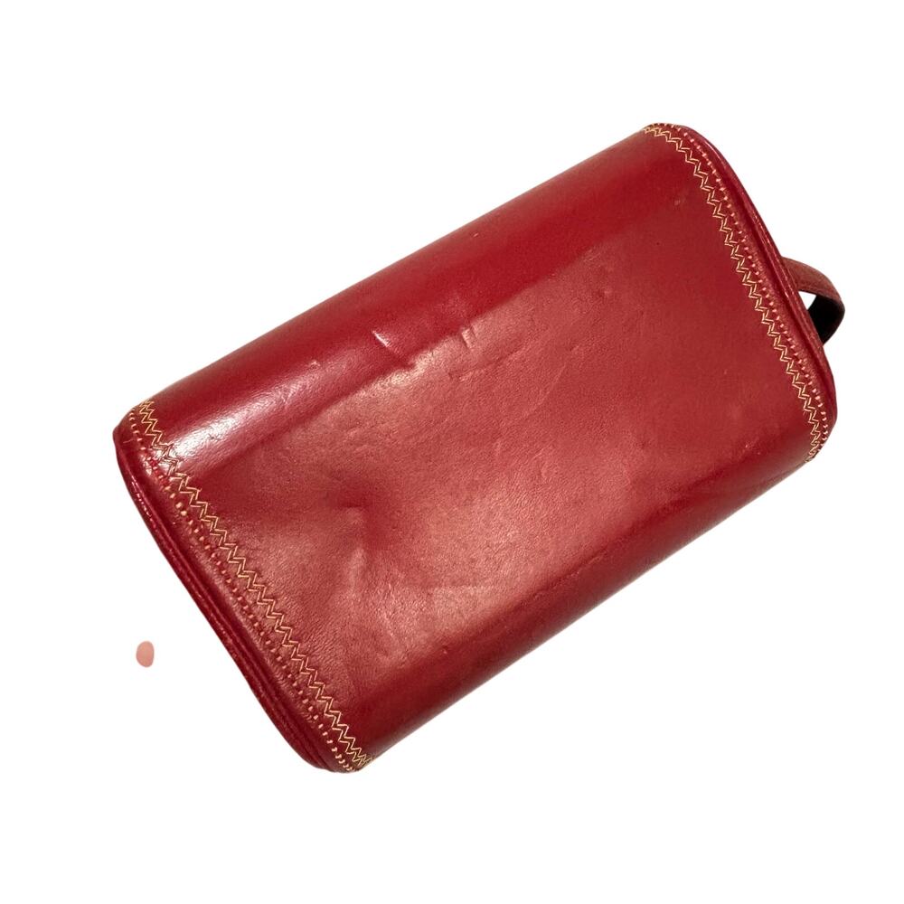 Vintage red leather box purse short handle shoulderbag unique mid century style - Picture 6 of 9